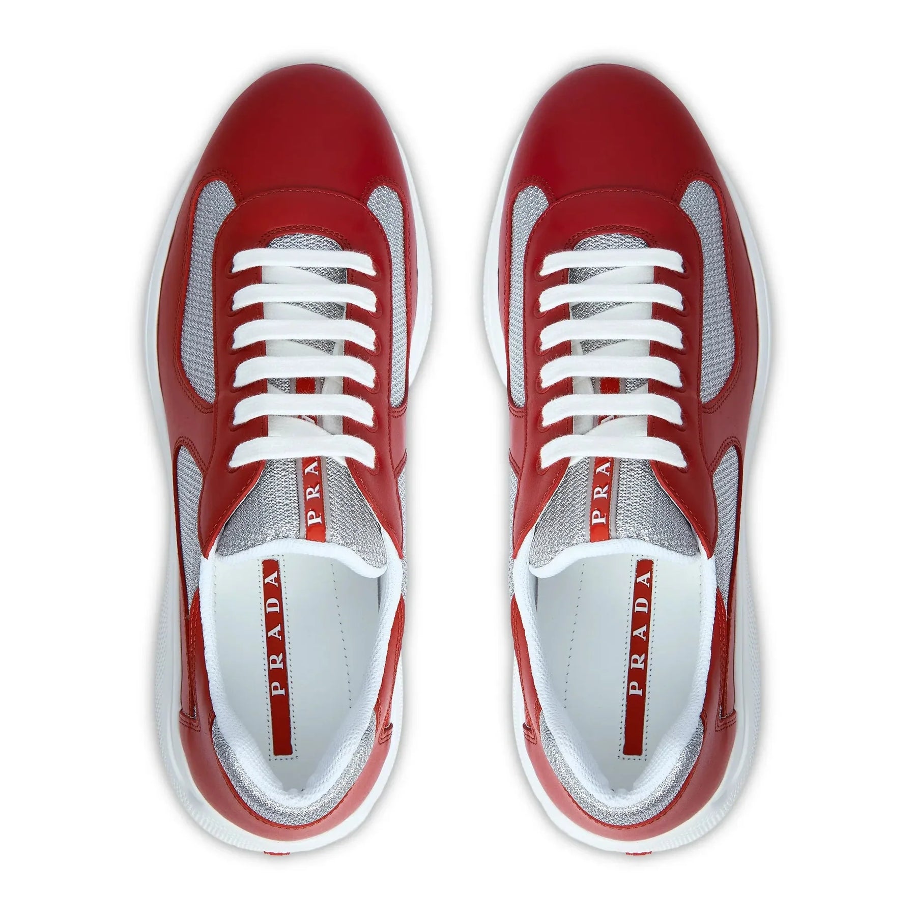 Prada Americas Cup Soft Rubber And Bike Fabric Red Silver Sneaker