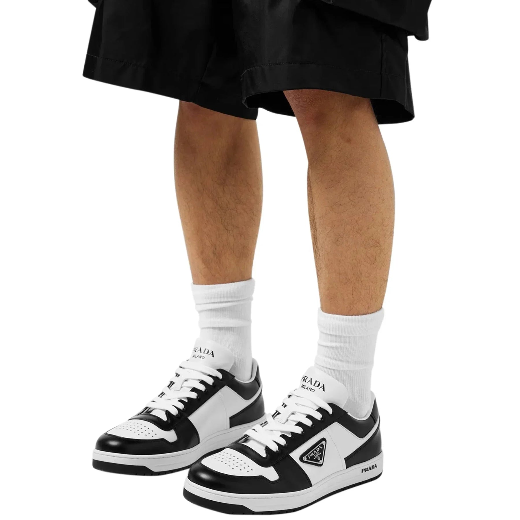 Prada Downtown Leather Low Top White Black Sneaker
